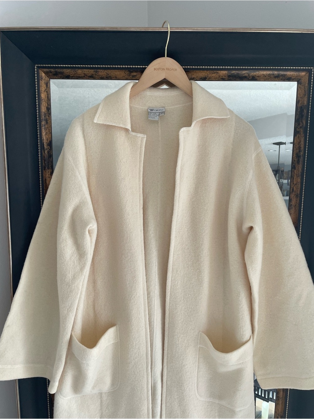 WORTH Wool Cream Open-Front Coatigan with Side Pockets - Picture 3 of 5